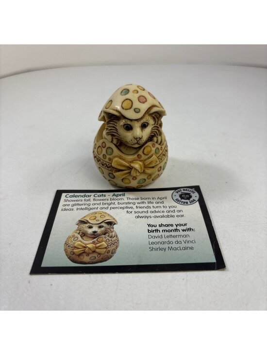 Harmony Kingdom Other - 2001 Harmony Kingdom Pot Bellys "April " Birthday Easter Calendar Cat Figurine